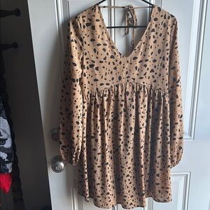 SHEIN Tan and Black Spotted Mini Dress